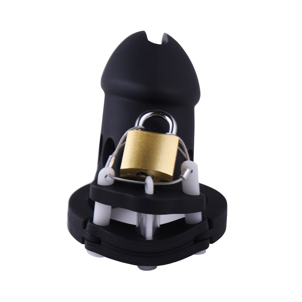Decide to take control with our Silicone Black Chastity Cage. This device works seamlessly, turning you into a willing prisoner of pleasure. Finding the perfect fit is possible with adjustable rings.
