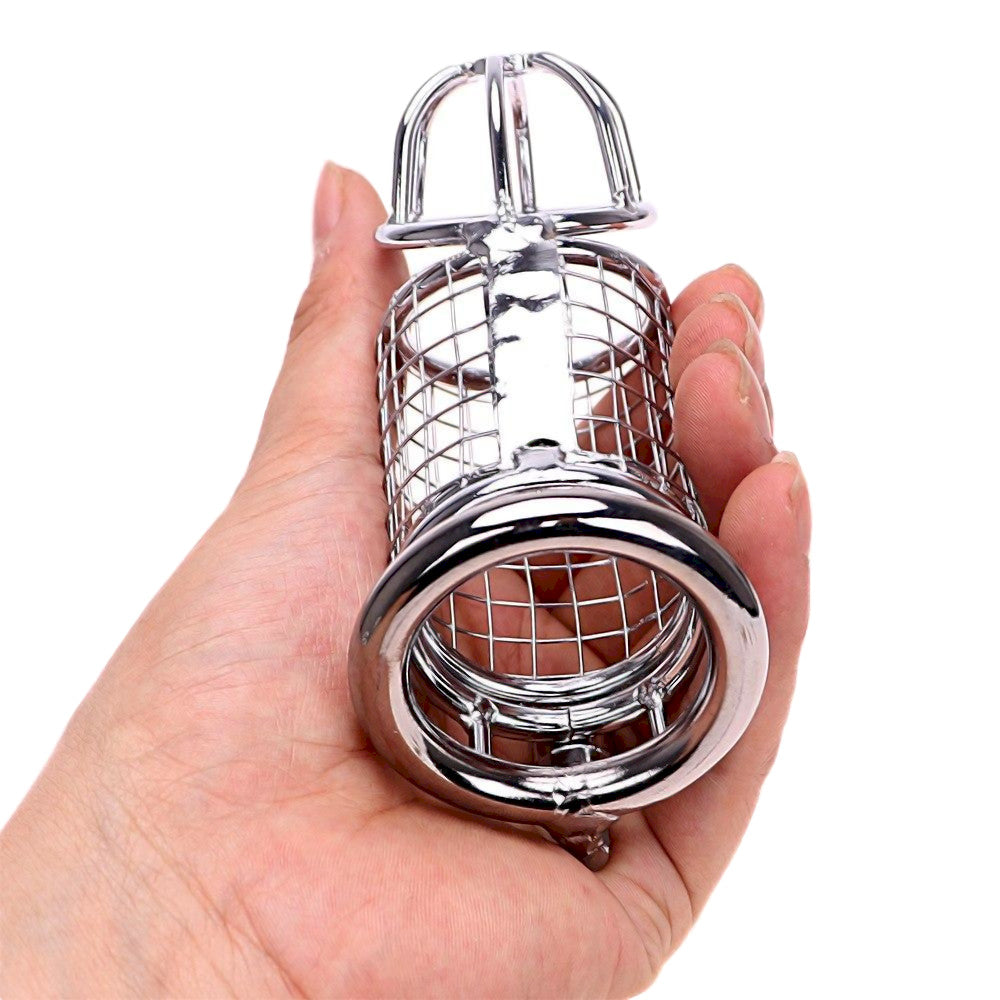 Unlock intense connections with the Chicken cage's sleek steel design, catering to tiny male sizes. Its XXS ring offers comfort while key holders savor control, even on a wedding day.
