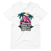 Embrace your devotion with this bold t-shirt featuring a vibrant rainbow logo. Designed for sissies exploring chastity with a penis cage, this yellow tee with green accents is the perfect way to announce your commitment. The colorful design symbolizes pride and transformation, making it a standout piece in any wardrobe.