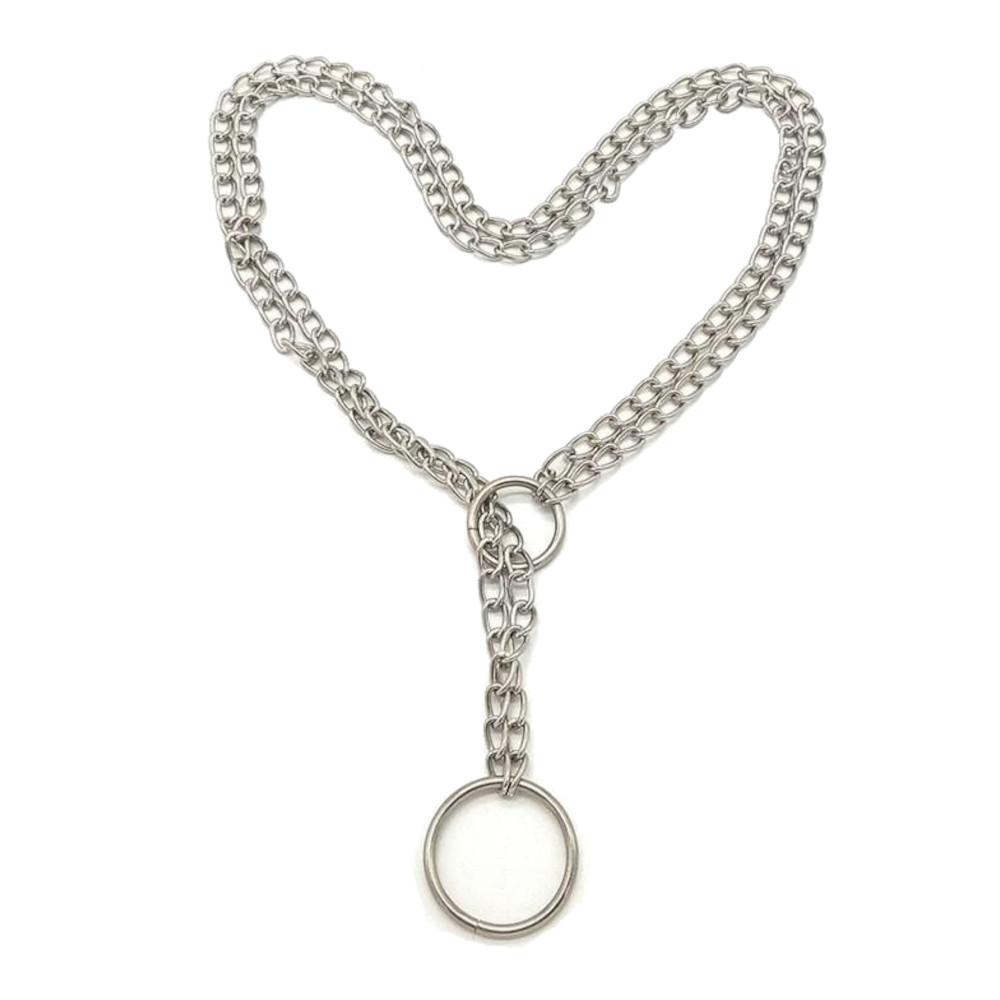 Experience maximum control with the Chastity Stainless Collar a huge chastity accessory that brings your BDSM play to the max. This pretty, dual-layer chain collar offers an extended lockdown around the head, featuring adjustable sizing and an O-chastity ring for versatile use.