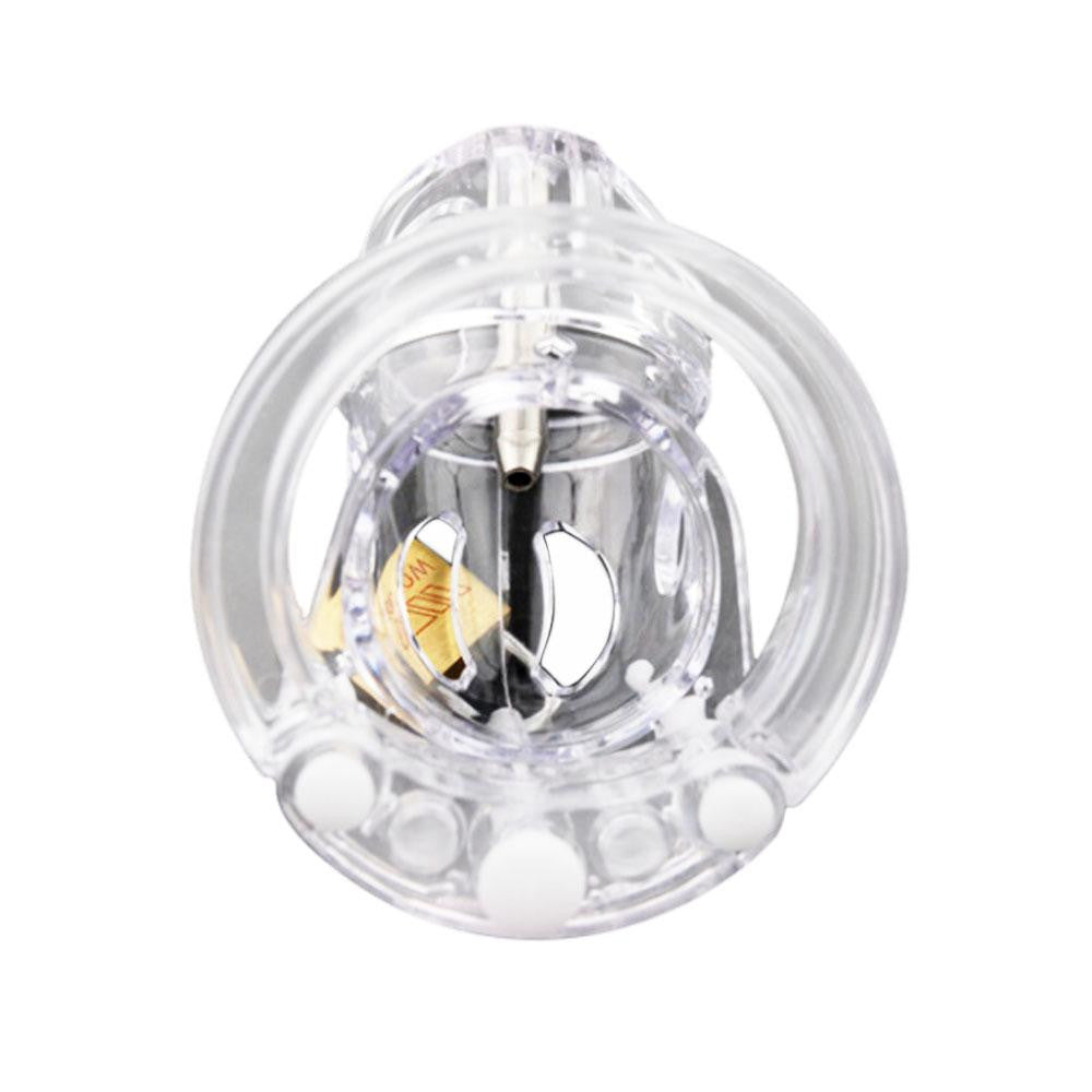 Discover pleasure and control with this silicone cage, designed for the big submissive wimp seeking feminization. The sounding male plug intensifies sensations for a thrilling experience.