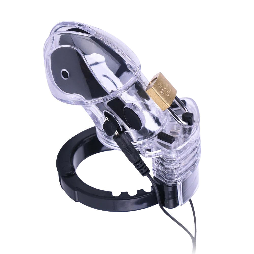 Upgrade your BDSM experience with our product: an electrifying e-stim chastity kit crafted from surgical-grade materials for ultimate comfort. Experience the thrill of a shock with improved design and connectivity.