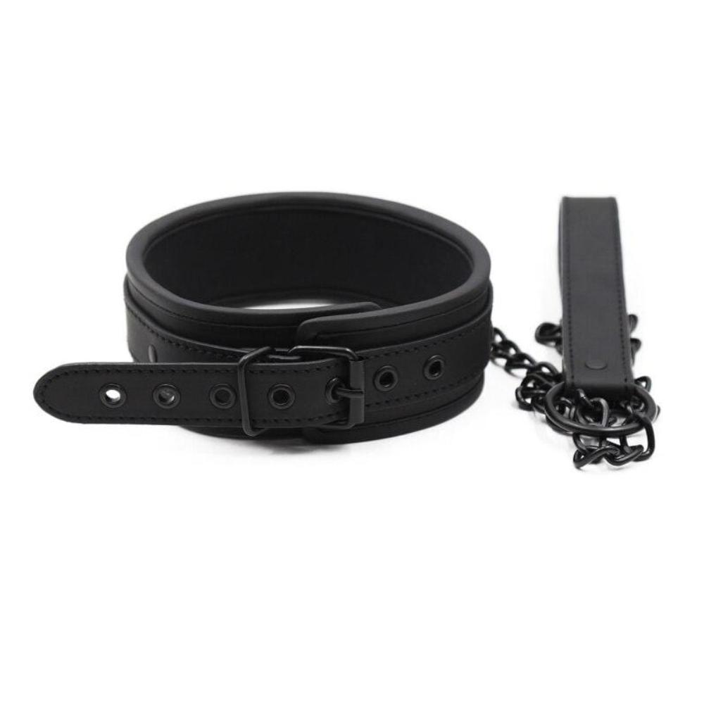 Add a sneaky twist to your intimate moments with this seductive black BDSM chastity training collar. Crafted from vegan leather, it teases your pet and reminds your playful puppy of their place. Let its sleek design embrace their body, enhancing your connection.