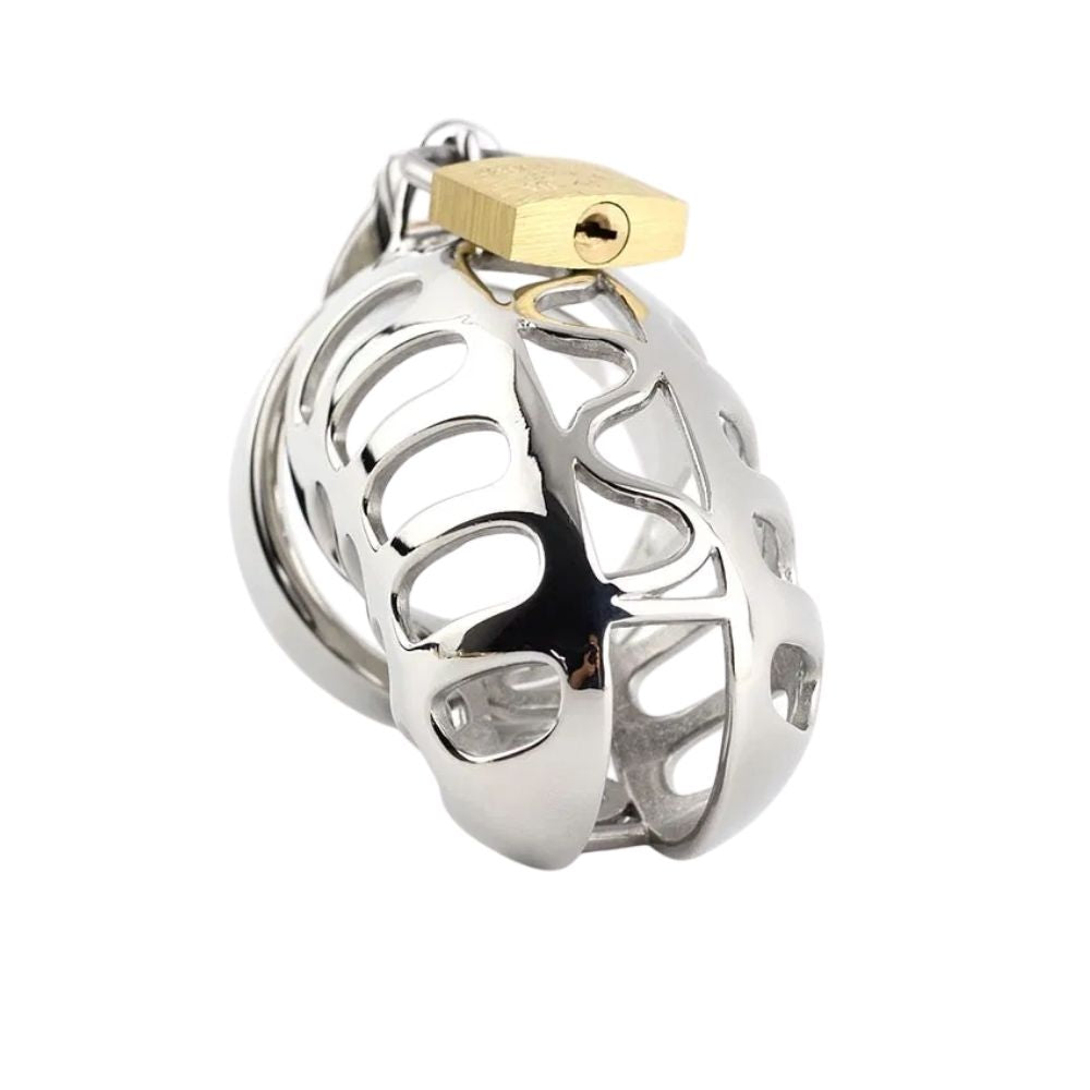 The No Escape Metal cage works as a stylish upgrade for standard models, featuring a spiral design that perfectly blends exposure with secure restraint. Its stainless steel model redefines foreplay.