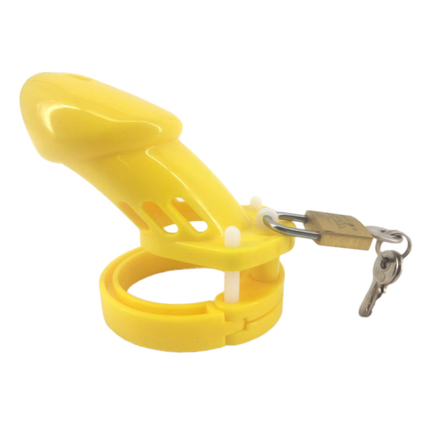 Yellow Silicone Bellied Sissy Male Chastity Device