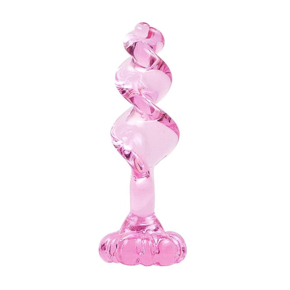 Pink Twisted Flower Based Glass Butt Plug